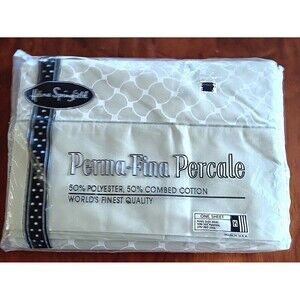 New Helena Springfield King Flat Sheet Green White Geometric Design Percale